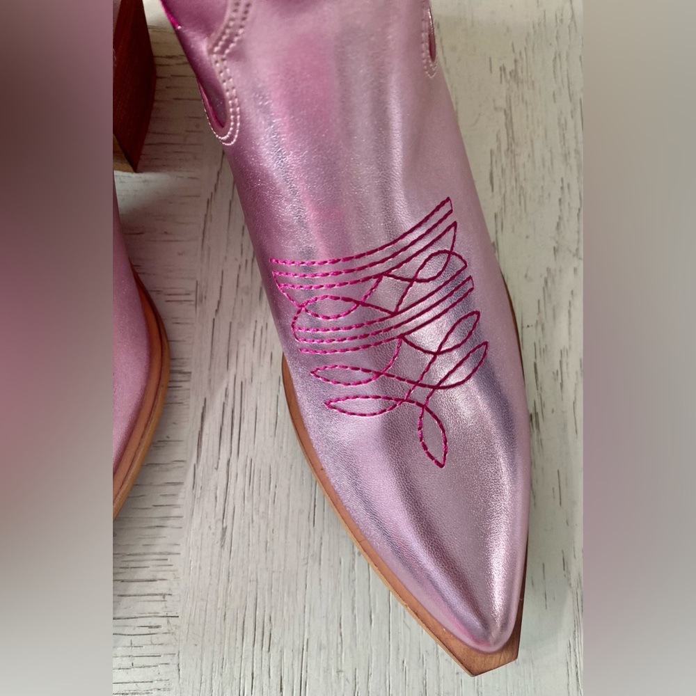 Miim Metallic Pink Western-Style Rodeo Pointed Toe Ankle Boots 7.5, 8.5 - Picture 5 of 8